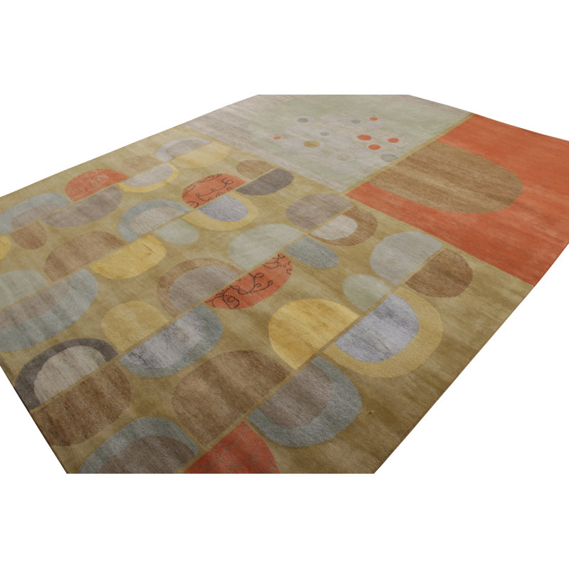 Hand Knotted Geometric Area Rug, Rectangle 12' x 18'