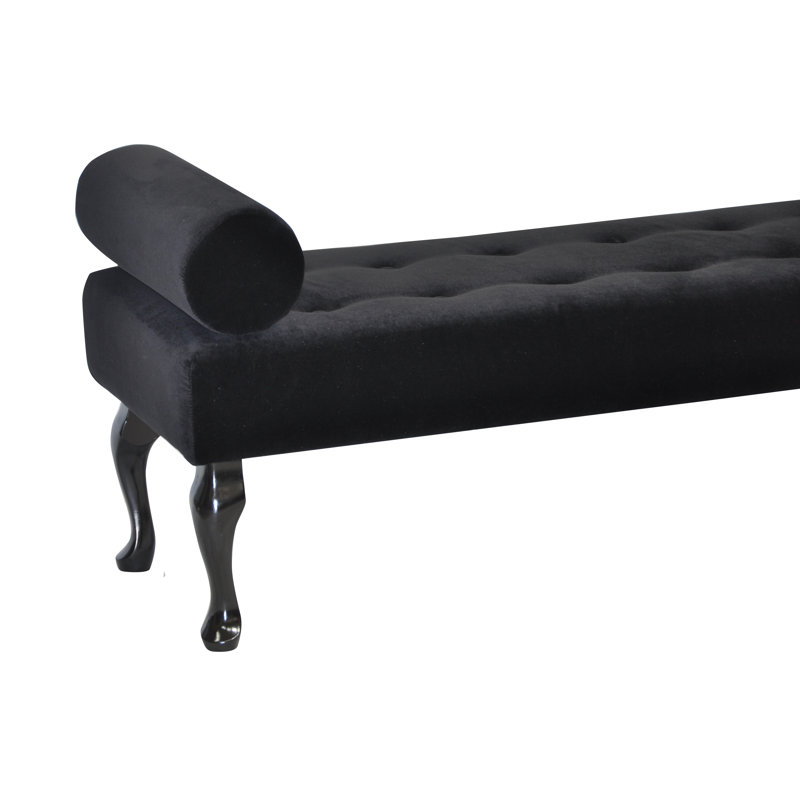Glamour Velvet Upholstered Bench, Black/Cayenne Plush