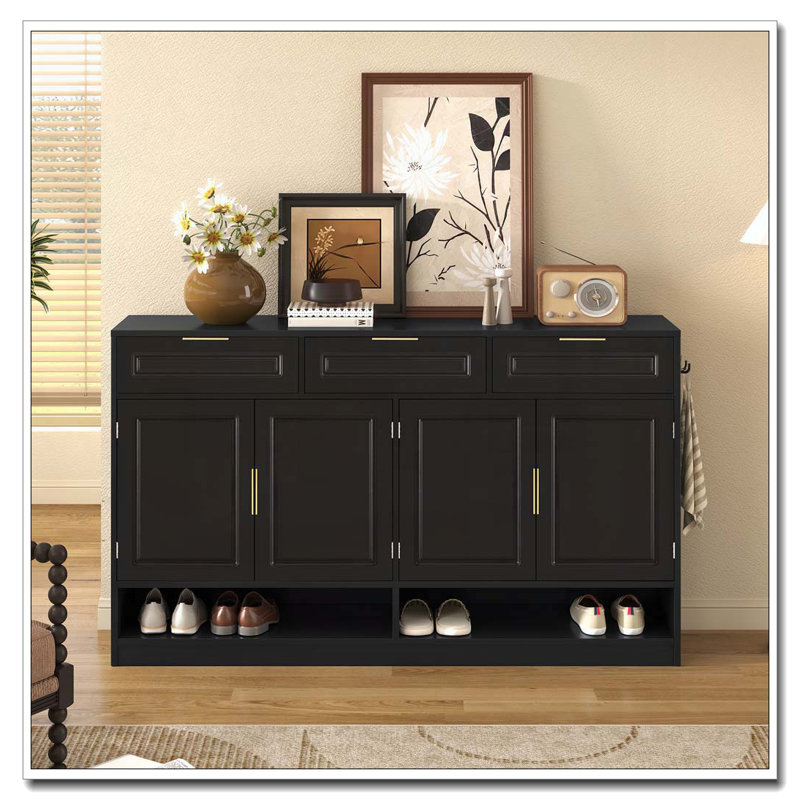 Armoire d'appoint avec 3 tiroirs et 4 portes, Noir