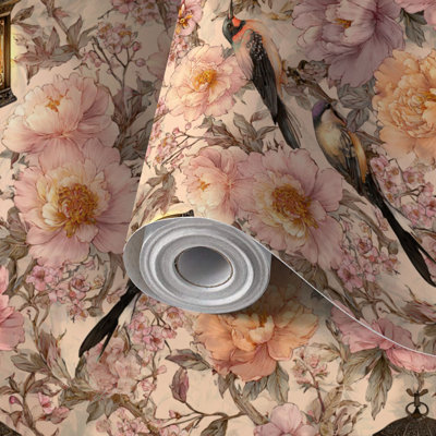 Lanterne transparente auto-adhésive à motif de pivoines chinoises autocollantes et adhésives 17,7 po x 118 po (45 x 300 cm)