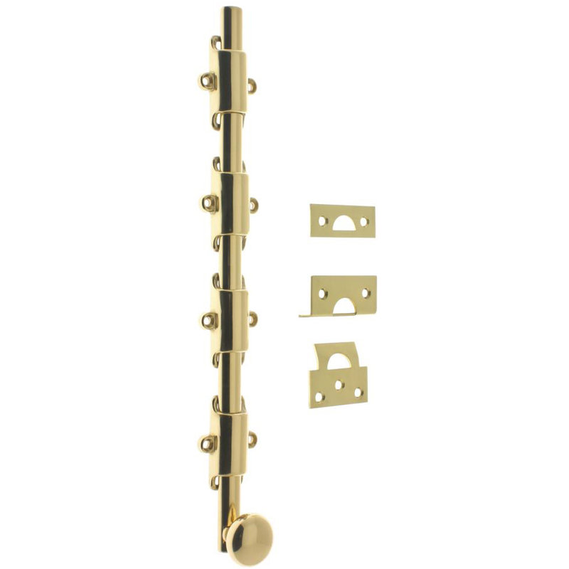 Solid Brass 36" Heavy Duty Surface Bolt, Polished Brass