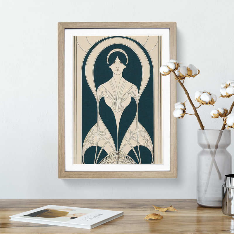 Woman Nouveau - Framed Print, 34cm H x 25cm W x 2cm D, Oak