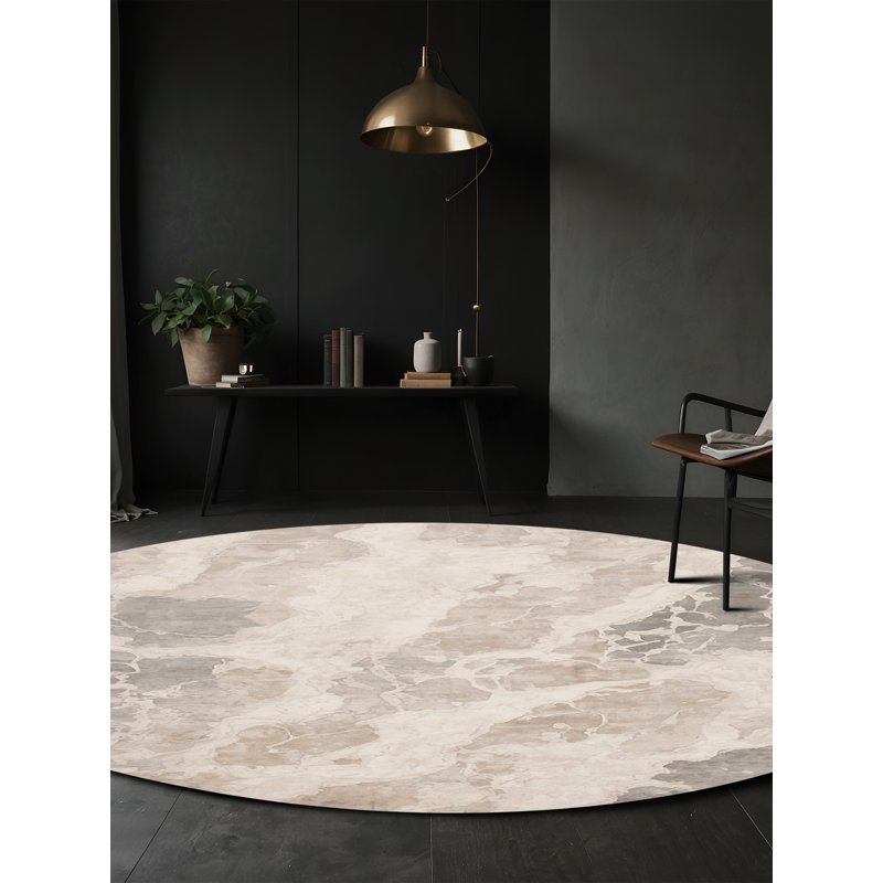 Tapis beige lavable à la machine, Rond 8 pi
