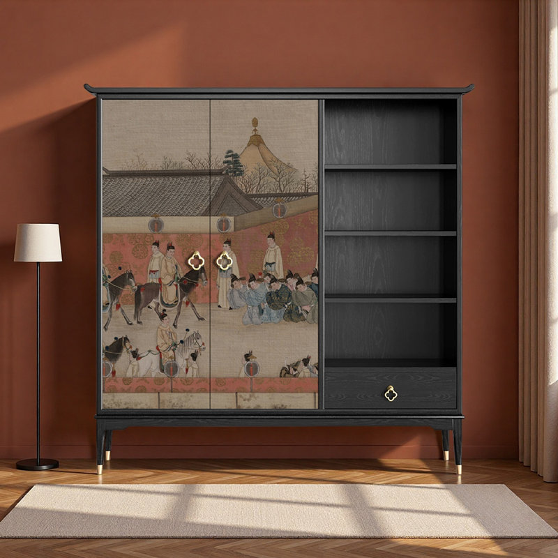 Buffet de luxe chinois de style rétro, H 63 po x l 63 po x P 15,7 po, Noir