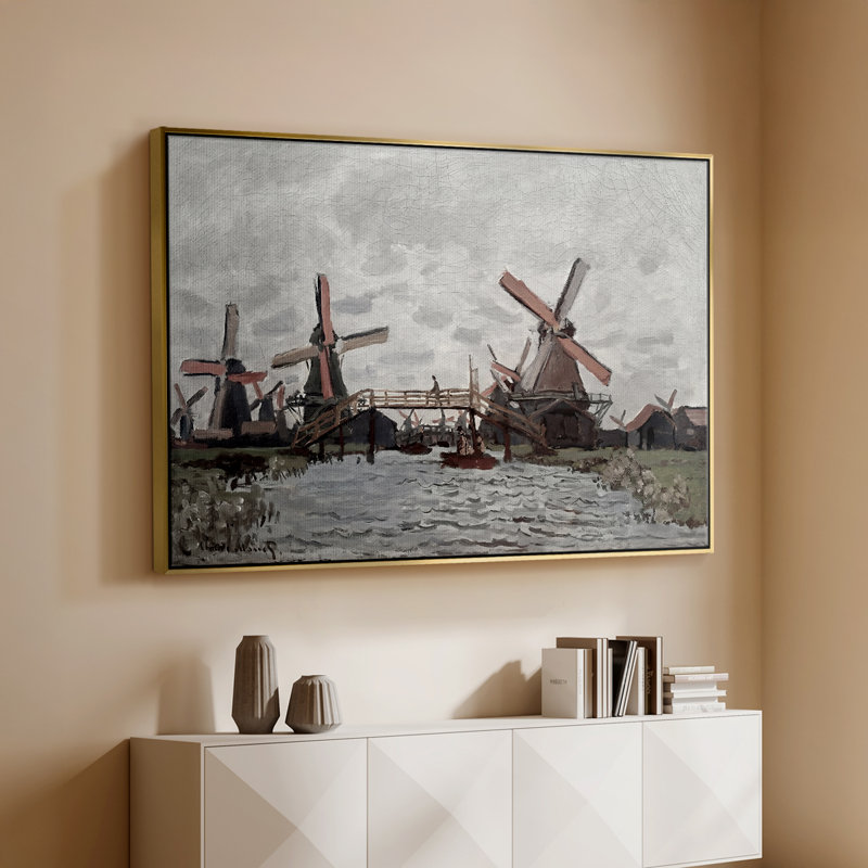 Windmills près de Zaandam, 1871 - Claude Monet, toile tendue avec châssis, 26 x 40, Gold