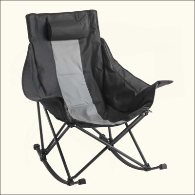 Chaise berçante de camping, chaise berçante pliante portative, fauteuil inclinable robuste avec porte-gobelet et poche, supporte 225 lb, chaises de camping entièrement rembourrées pour le patio extérieur