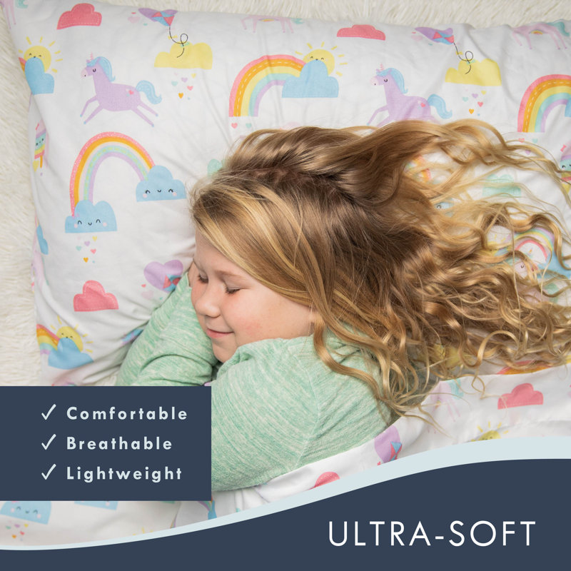 Twin White Polyester Unicorn Print Kids Bedding Set