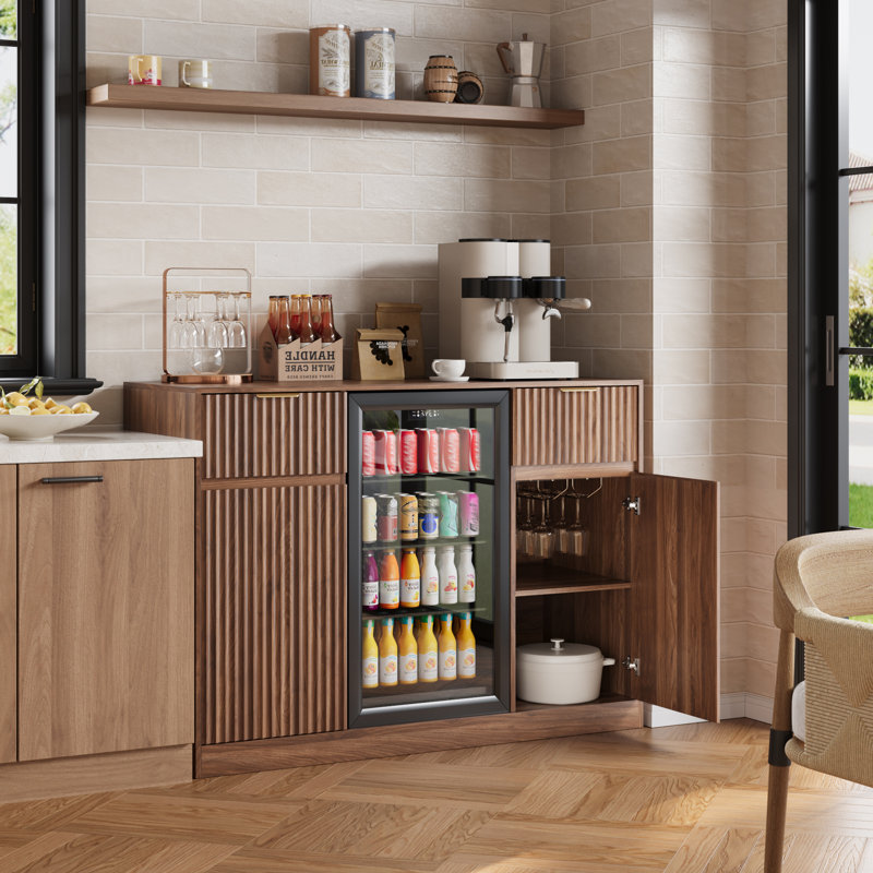 Armoire de réfrigérateur avec rangement pour le vin, armoire de cuisine cannelée avec tablettes réglables, mini armoire de réfrigérateur avec rangement pour le vin