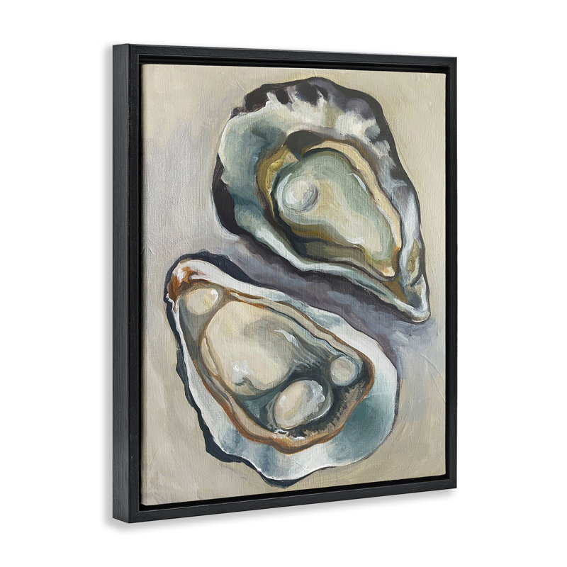  "Nautical Oyster Duo", art mural par Daphne Polselli, H 31 po x l 25 po, Cadre flottant noir de jais