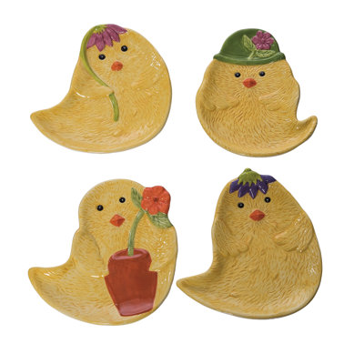 Dolomite Spring Chicks Appetizer Plates, Yellow, Ceramic, Set of 4, Table, Kitchen, Easter, Tabletop