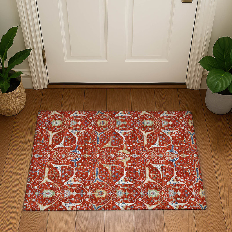 Premium Machine Washable Mayfield AMF2250 Global Rug, 1'8" x 2'6", Red
