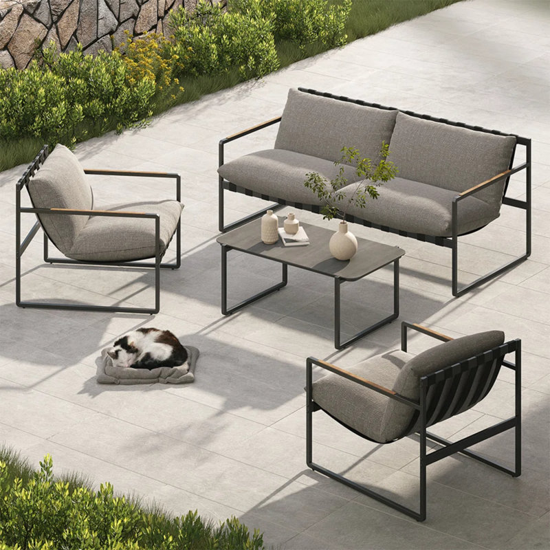 Modular Gray All-steel Webbing Sofa Set Of 4-piece, Gray