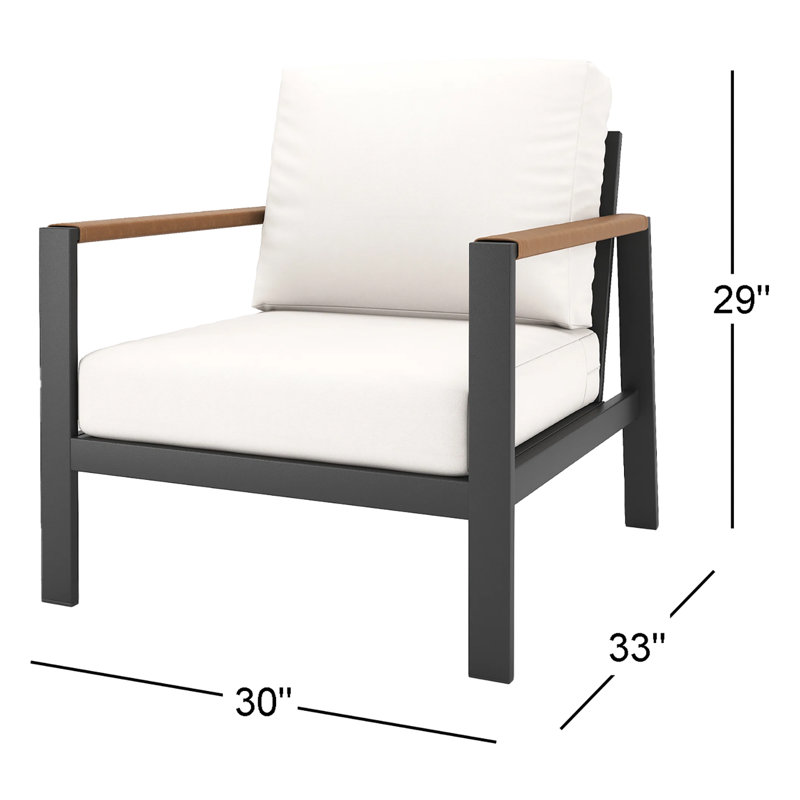 Fauteuil de patio Townsend avec coussins Sunbrella® et accoudoirs en cuir