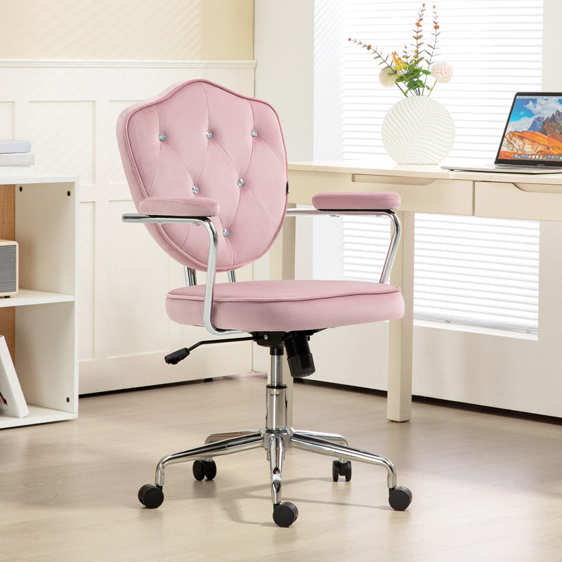 Fauteuil de bureau pivotant confortable avec dossier clouté en strass, Velours, Gris, Argent