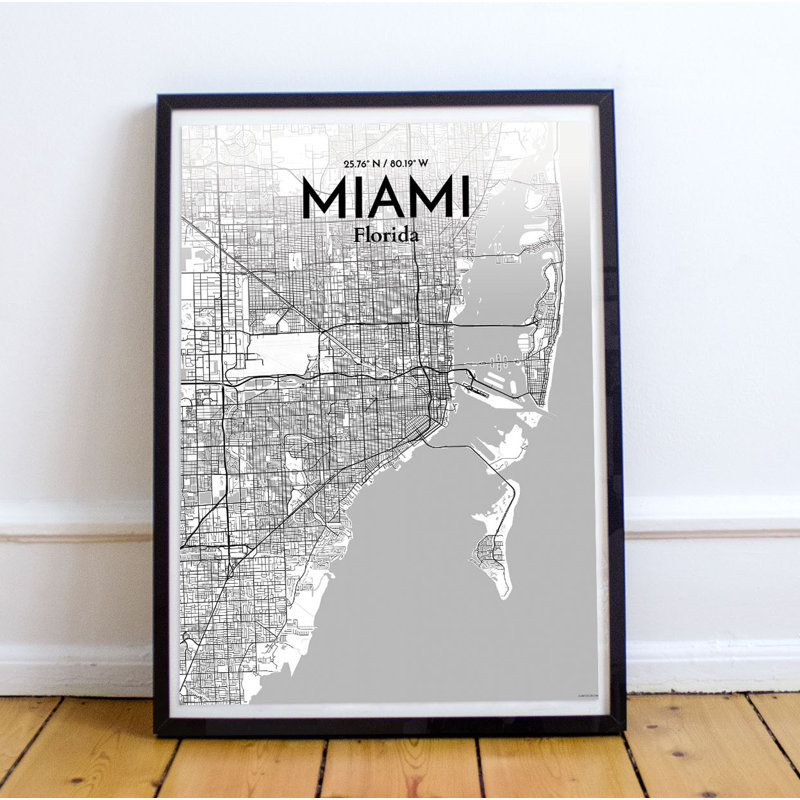 Miami City Map - No Frame Print, 50.8cm H x 40.6cm W x 0.13cm D
