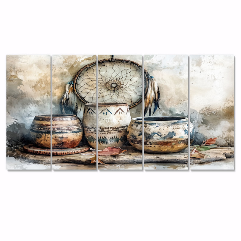 «Native Art Pottery Desert Serenity II», ensemble d'art sur toile Boho Pottery, H 32 po x l 80 po