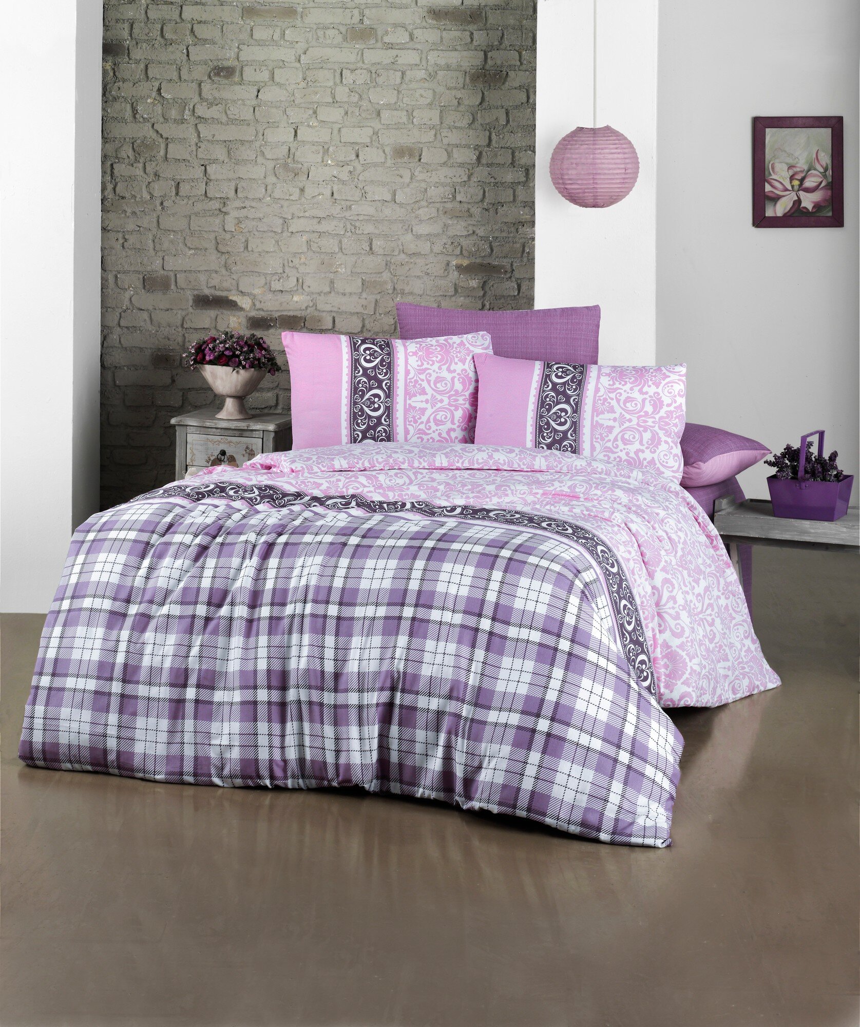 Bless international Kirkland Purple/Pink/Brown Cotton Blend 3 Piece Duvet  Cover Set