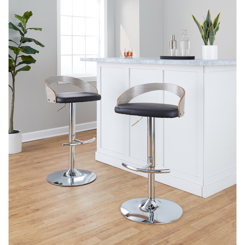 Tabouret de bar réglable avec pivot, Taupe / chrome, Noir / similicuir