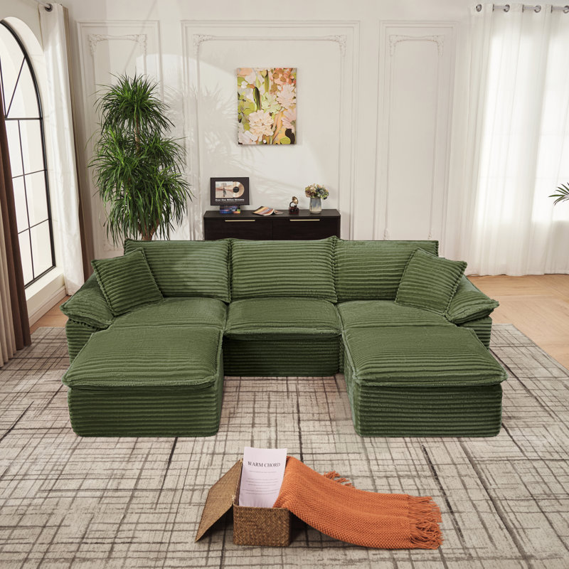 Canapé modulaire en velours côtelé de 113 po Compression Sectionals pour maison moderne