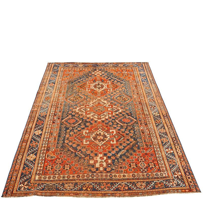Tapis unique brun / rouille de 4 pi 4 po x 7 pi années 1990
