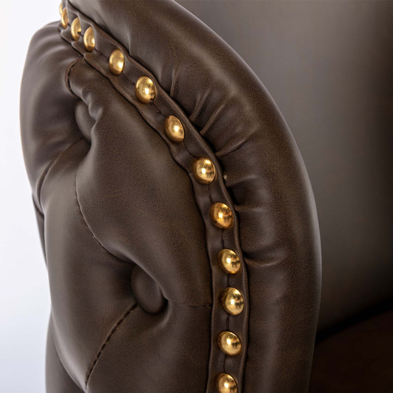 Jeneanne Upholstered Adjustable Height Counter Stool, Brown Leather, Gold