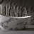 74" Freestanding Moon-shaped Engineered Stone Bathtub – White Marble-textured High-back Soaking Tub