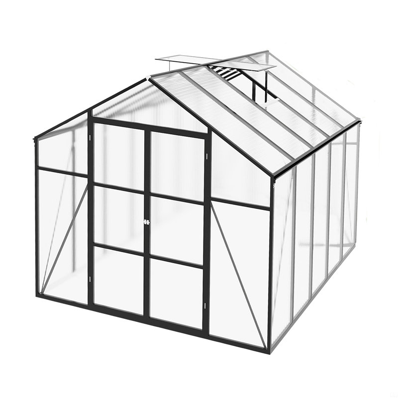 Windproofaluminum Greenhouse Polycarbonate Greenhouse Raised Base And Anchor Aluminum Heavy Duty Walk-In Greenhouses, Black