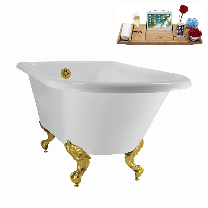 62" Streamline Clawfoot Tub,Tray,Drain, Clawfeet, Polished Gold, Brushed Gold