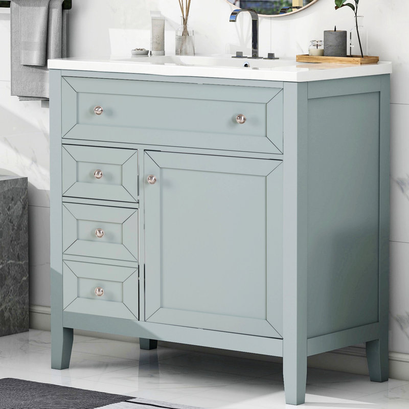 Meuble-lavabo de salle de bain avec lavabo, armoire de rangement de salle de bain avec tiroir de rangement, tablette réglable