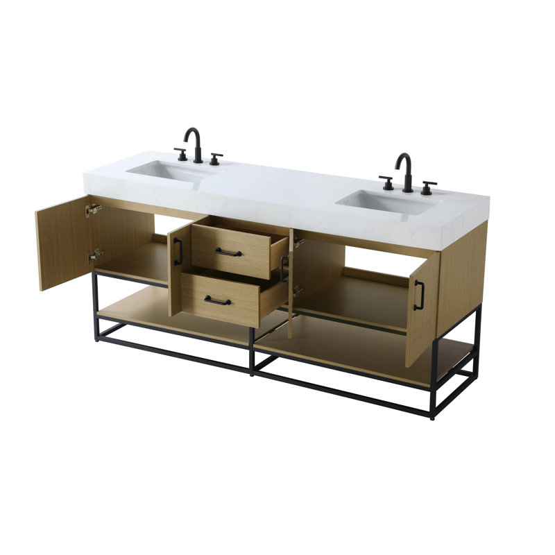 Meuble-lavabo double 72 po, Brun miel