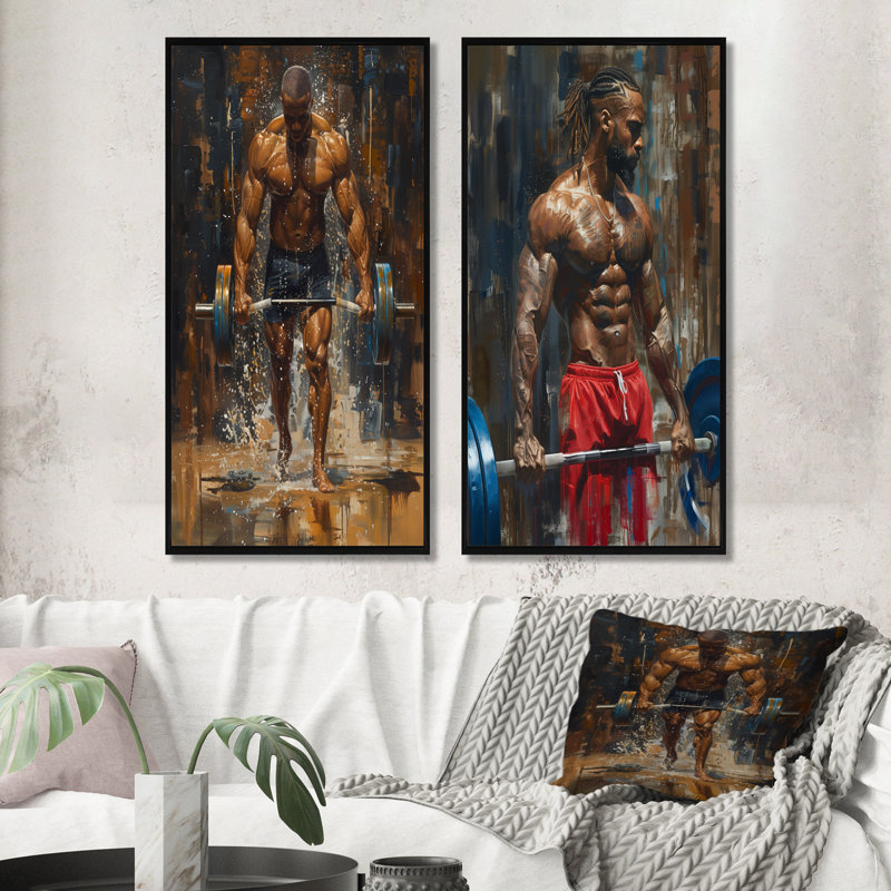 Ensemble de 2 pièces d'art aérobie et de musculation déterminé, III, Cadre flottant noir, H 28 po x l 24 po