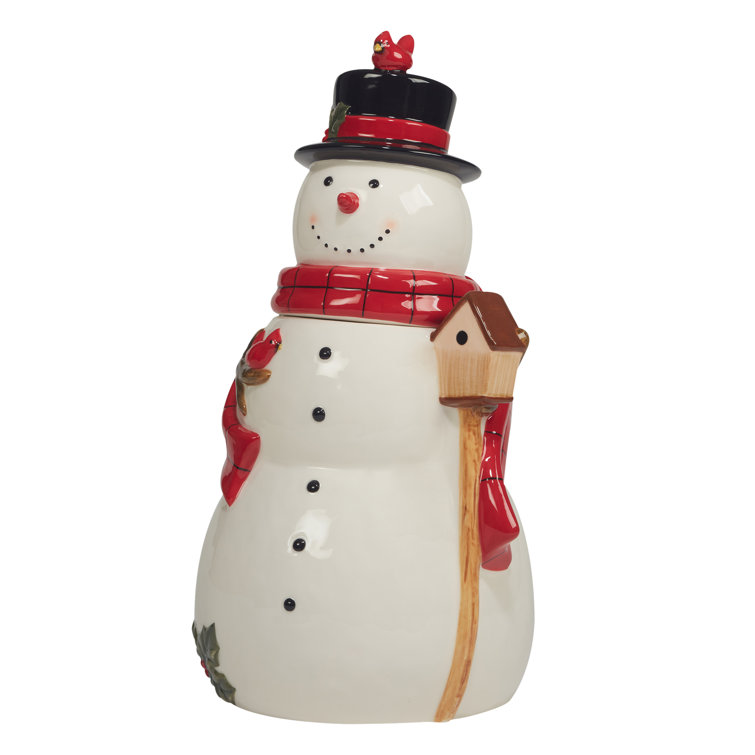 Holiday Time White Snowman Treat Cookie Jar, Earthenware Ceramic