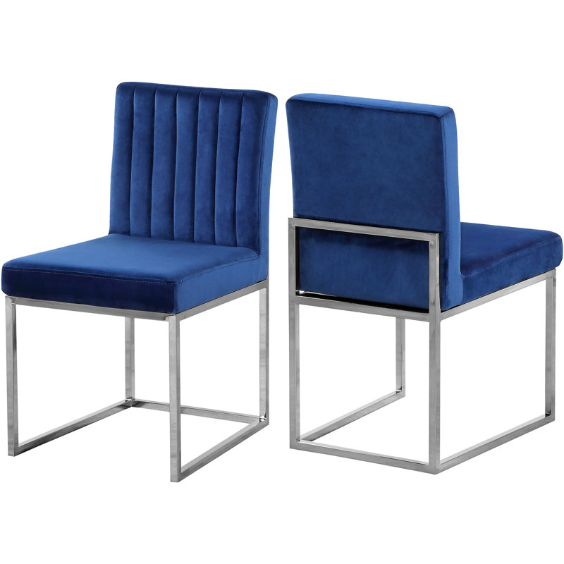Amberdawn 18.5'' H Velvet Upholstered Side Chair, Chrome, Navy Velvet