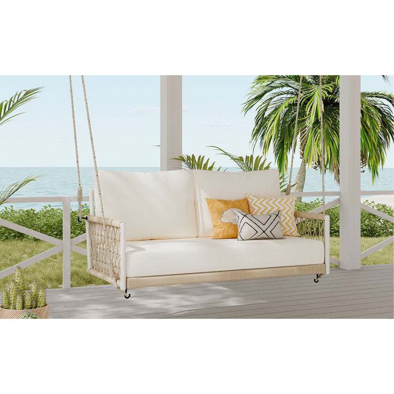 Balançoire de cour beige avec tissu imperméable et cadre extérieur en corde de revêtement complexe