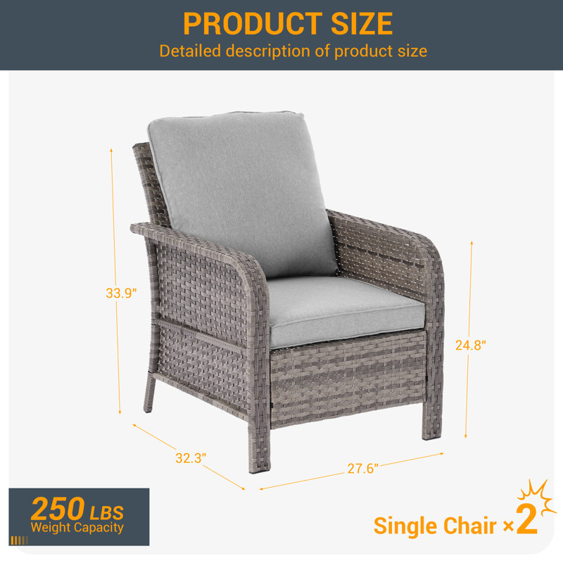 Ensemble de canapé de patio 2 pièces avec coussins épais, Lin gris