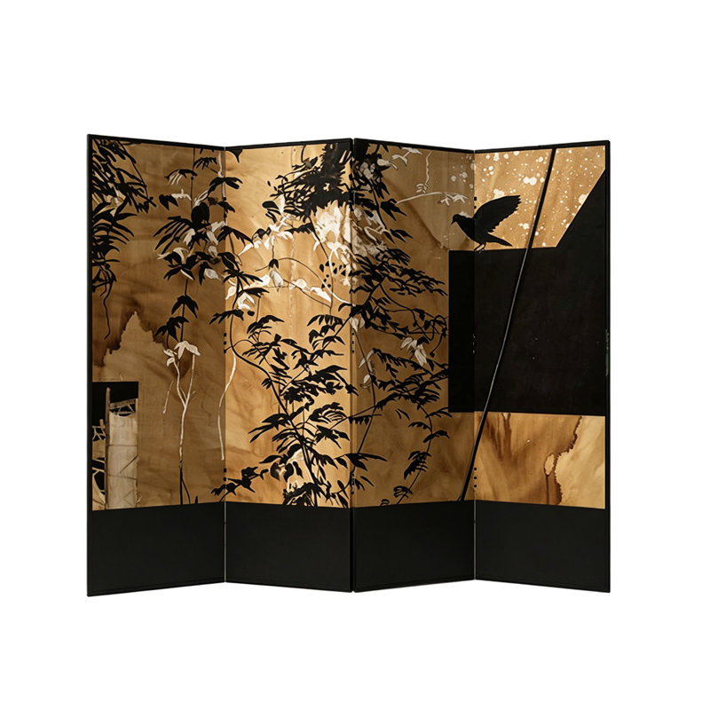 Vintage Solid Wood Vine Pattern Folding Room Divider Screen, 70.87" H x 94.49" W x 1.38" D