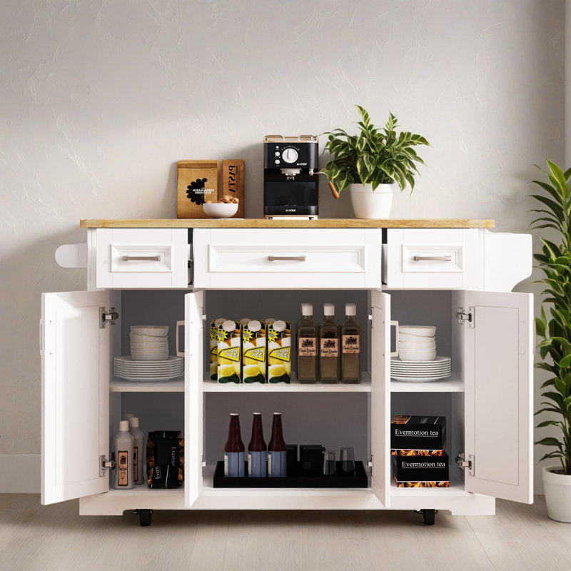 Grand îlot de cuisine 54,12 po avec abattant, chariot de cuisine roulant sur 4 roulettes avec 4 portes et 3 tiroirs avec rangement pour la cuisine, la salle à manger