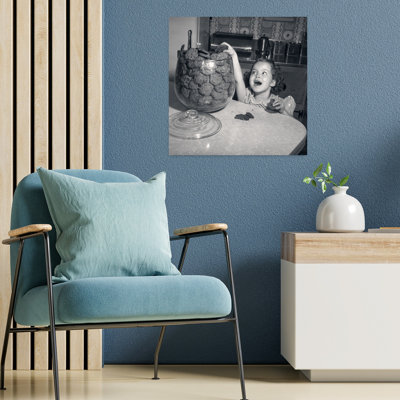 1950S Wide-Eyed Girl With Mouth Agape Reaching Up Into Cookie Jar Taking Another Chocolate Chip Cookie Classic Retro Vintage Wall Art