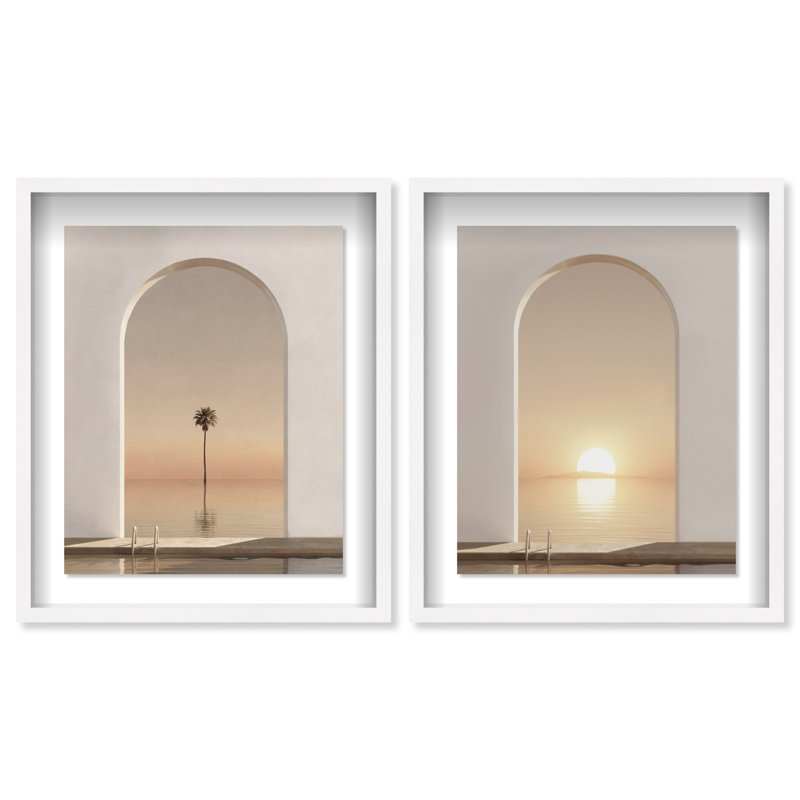 Coastal Window Set Shadowbox Landscape & Nature Print by Oliver Gal, Black Frame, 16 x 20, 37.5"H x 46.5"W, White Shadowbox