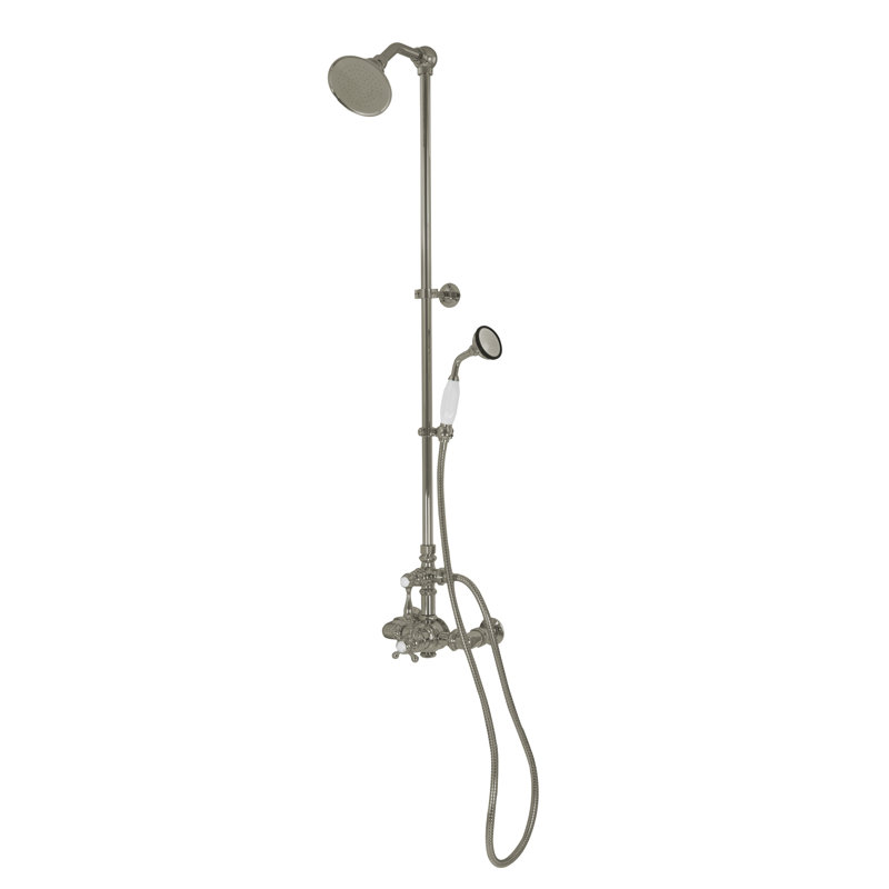 Exposed Thermostatic Shower System 60" Wall Mounted with 1.75GPM Handshower and Lever/Cross Handles, Matte Nickel