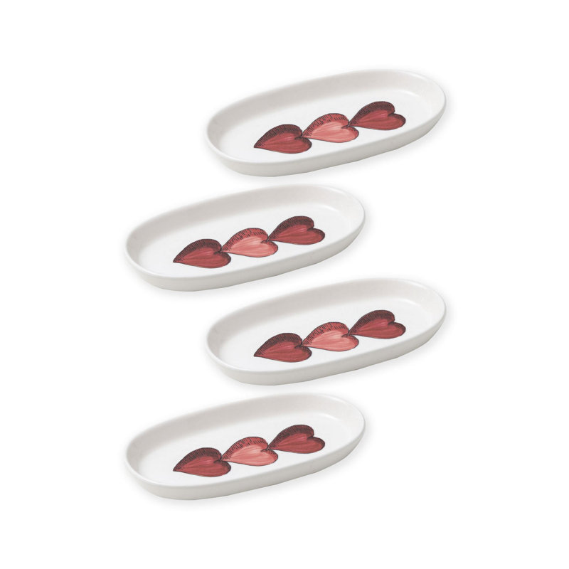 Ensemble de 4 pièces élégantes, blanc et rouge, 8,3 x 4,7 x 1,2 pouces | 100% céramique, va au lave-vaisselle | Parfait pour recevoir et servir, design élégant pour toute occasion, idéal pour la maison et la cuisine