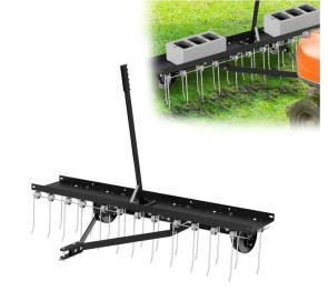 Râteau paysager robuste en acier de 122 cm de large, scarificateur à tracter pour tracteur ou quad, outil de nivellement et de préparation du sol pour pelouse, jardin et exploitation agricole.