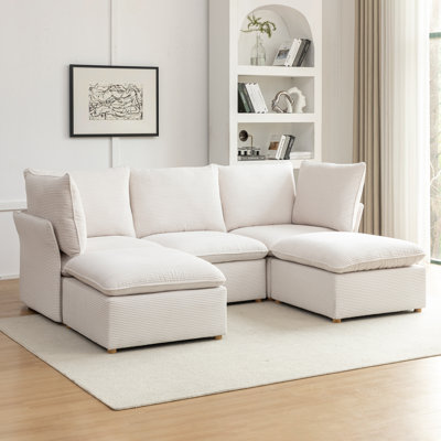 Hepworth Dejohn Corduroy Sectional Sofa With Two Ottomans