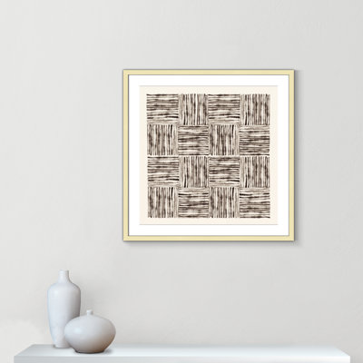 Charcoal Striped Squares in Alternating Patterns Print by Hazel J
