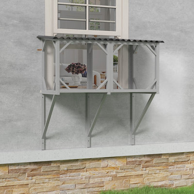 Cat Catio, Cat Window Perch For Large Indoor Cats - For Sunbathing, Napping & Overlooking, Wooden Cat Window Hammock