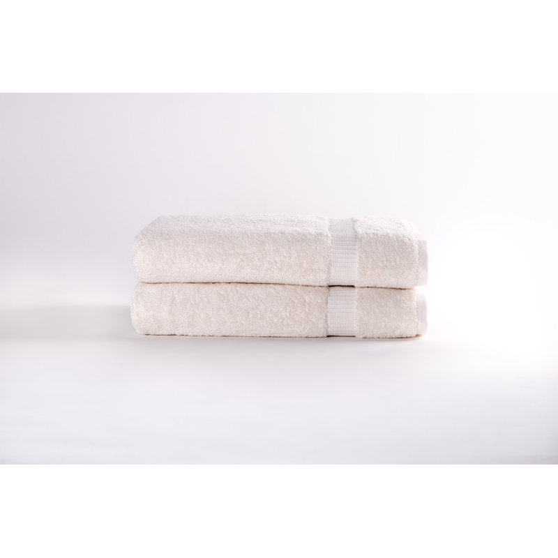 Motto 2 Piece Bath Sheet Towel Set %100 Turkish Cotton , Ivory