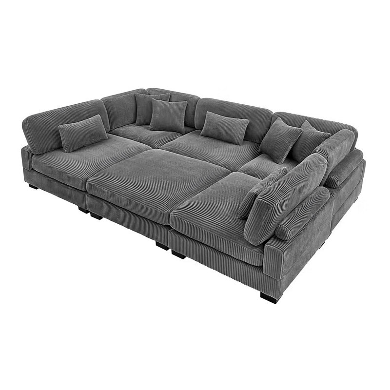 Supremo Grey 6 Piece Sectional, Grey Fabric