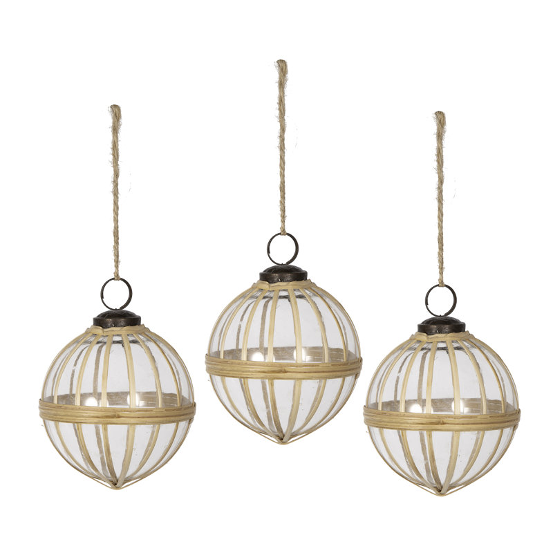 Ornements de Noël suspendus en verre beige (ensemble de 3) | Décoration de 3,2 pouces, H 3,8 po x l 3,2 po x P 3,2 po