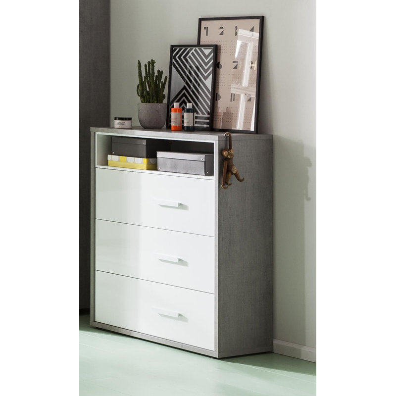 Mipiace 90 cm W Chest of 3 Drawers, Grey/White
