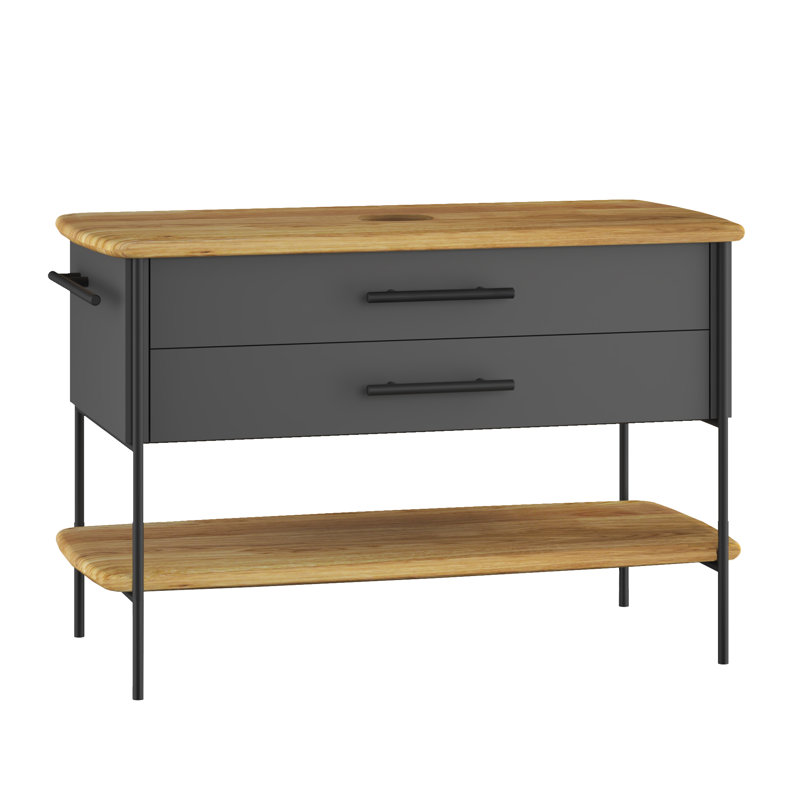 Gehlert 113cm W Freestanding Single Bathroom Vanity Base Only, Grey Diamond/Natural Oak Wood/Black